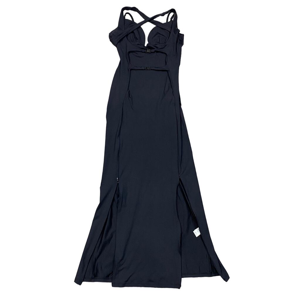 IAMNOTBASIC Nebula Strappy Cutout High Zipper Slit Maxi Dress Women's L